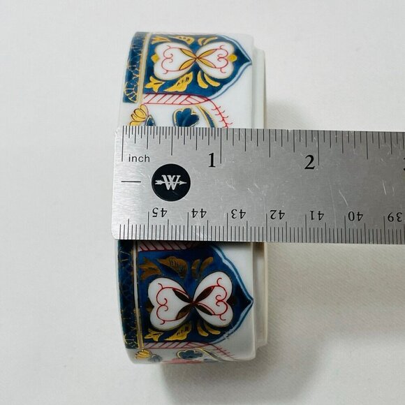 Ashibi Japan Trinket Box Dish 4” Porcelain Flower White Gold Red Storage Oval - Picture 10 of 10